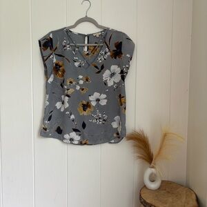 Lily White Floral Gray and Gold Blouse